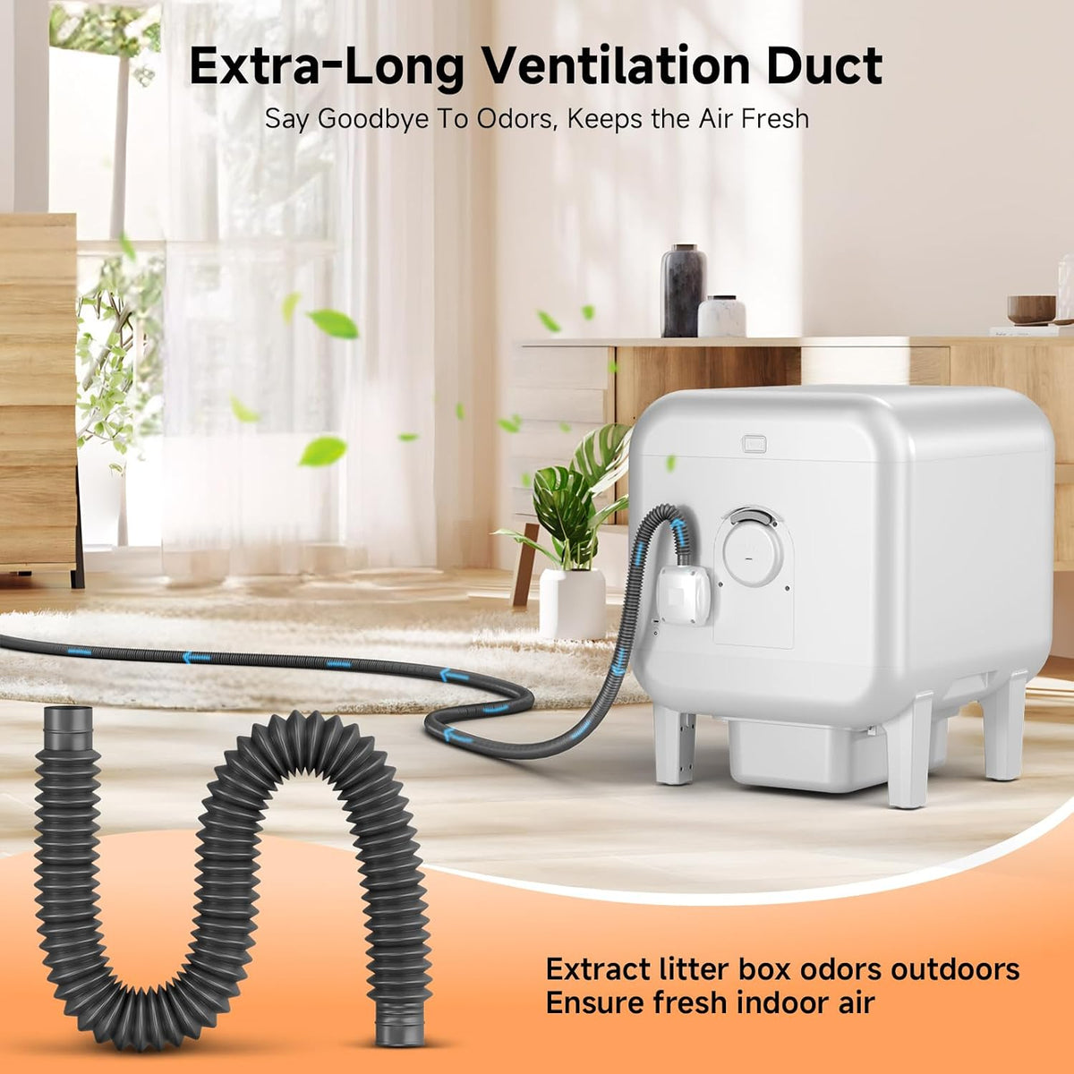 Flexible ventilation pipe for cat litter box odor control