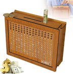 Teamoda Cash Vault Wooden Savings Box front view showing numbered challenge tracking grid