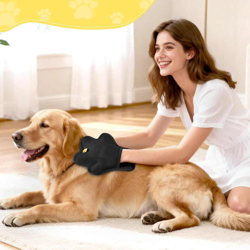 Paw N Pet hair remover glove collecting loose pet dander and lint on carpet