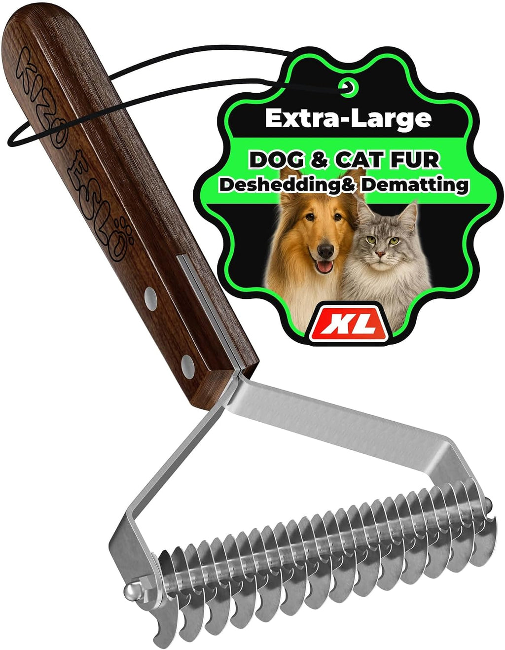 Extra Large 2-Sided Undercoat Rake for Dogs & Cats, Dog Brush for Shedding Remove Mats, Dematting Comb, Safe&Gentle Grooming Brush for German Shepherds Medium to Long-Haired Pets,Premium Wooden Handle - Image 10