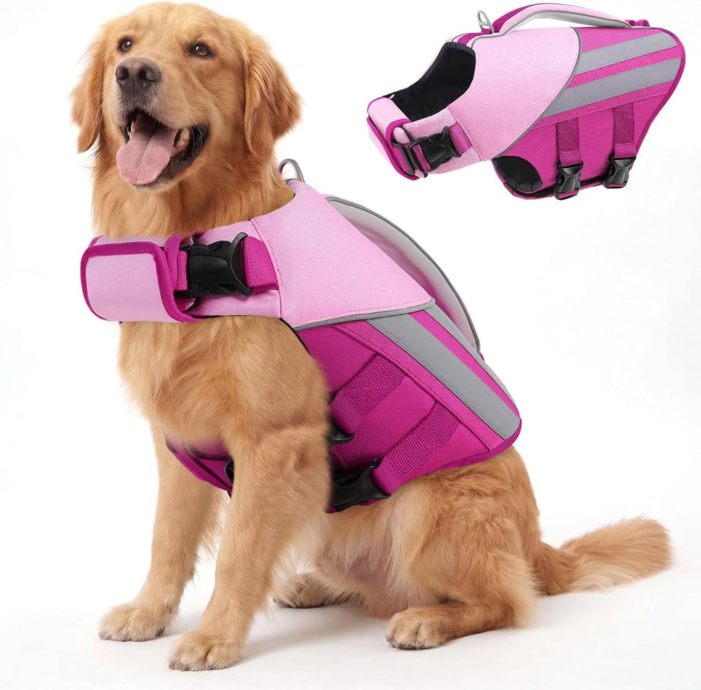 Queenmore Dog Life Jacket for Large Dogs, Lightweight High Flotation Dog Life Vest for Boating, Adjustable Pet Swimming Vest Lifesaver with Rescue Handle for Large Dogs, Rose Pink L - Image 12