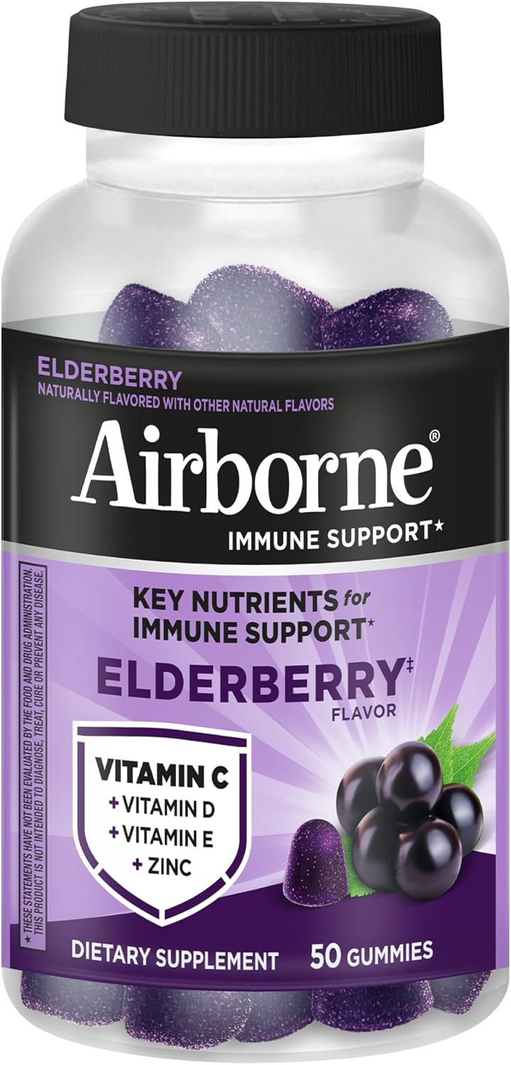 Airborne Elderberry + Zinc & Vitamin C Gummies For Adults, Immune Support Vitamin D & Zinc Gummies With Powerful Antioxidant Vitamins C D & E - 50 Gummies, Elderberry Flavor - Image 13
