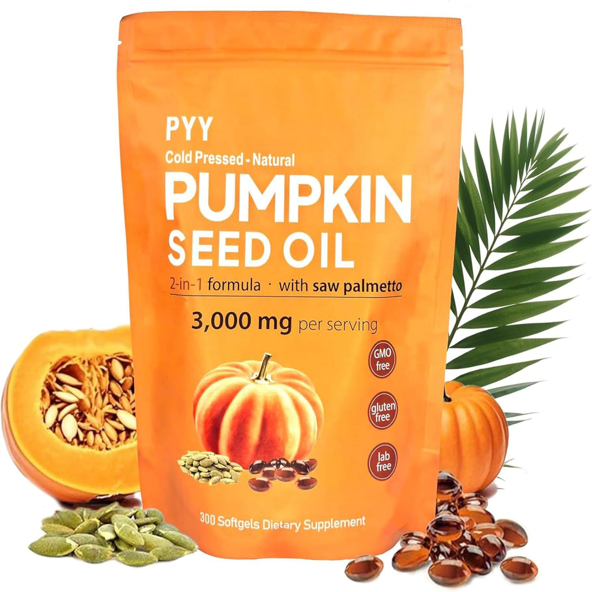 PYY cold-pressed pumpkin seed oil softgels bottle front view