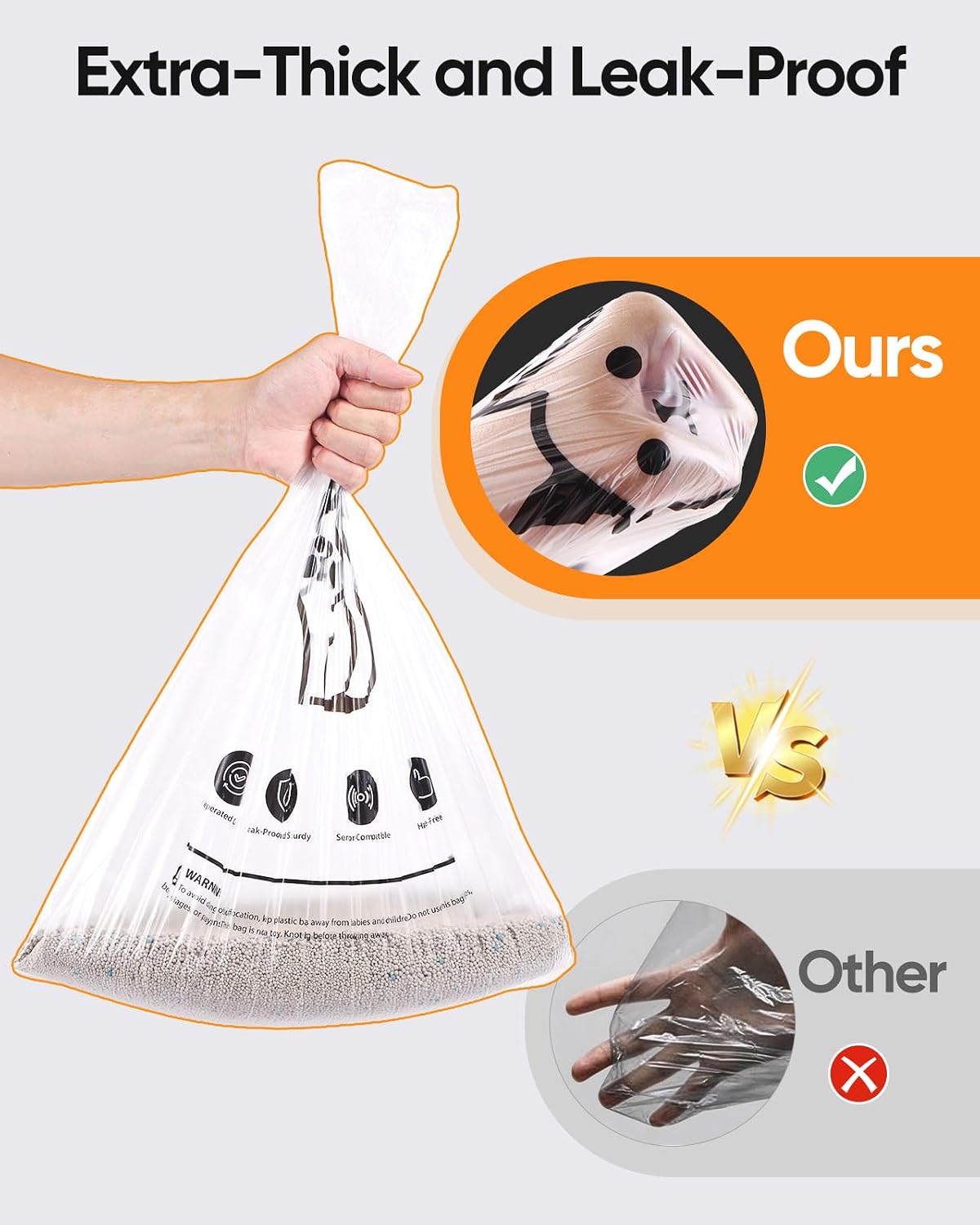 Clear cat waste bags compatible with self cleaning litter robots