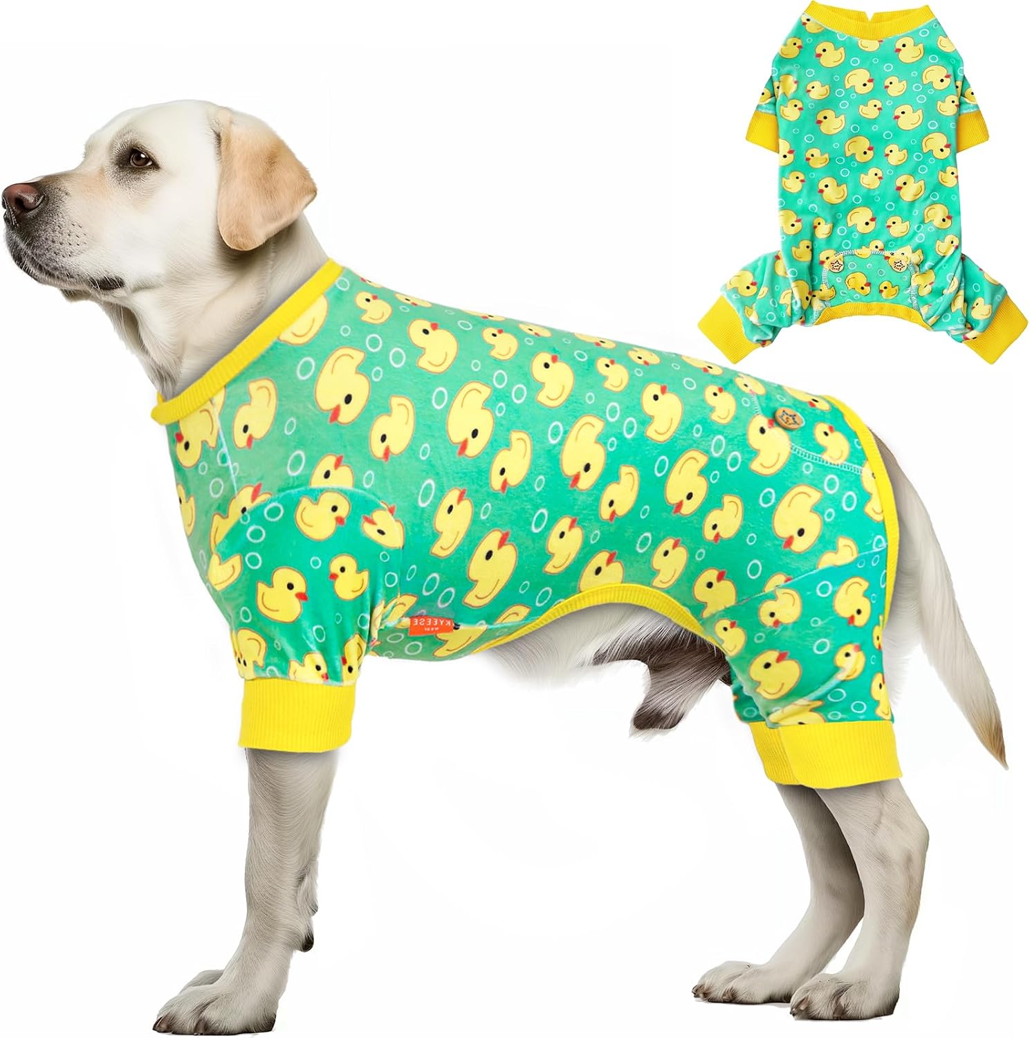 Kyeese dog pajamas yellow duck pattern front view