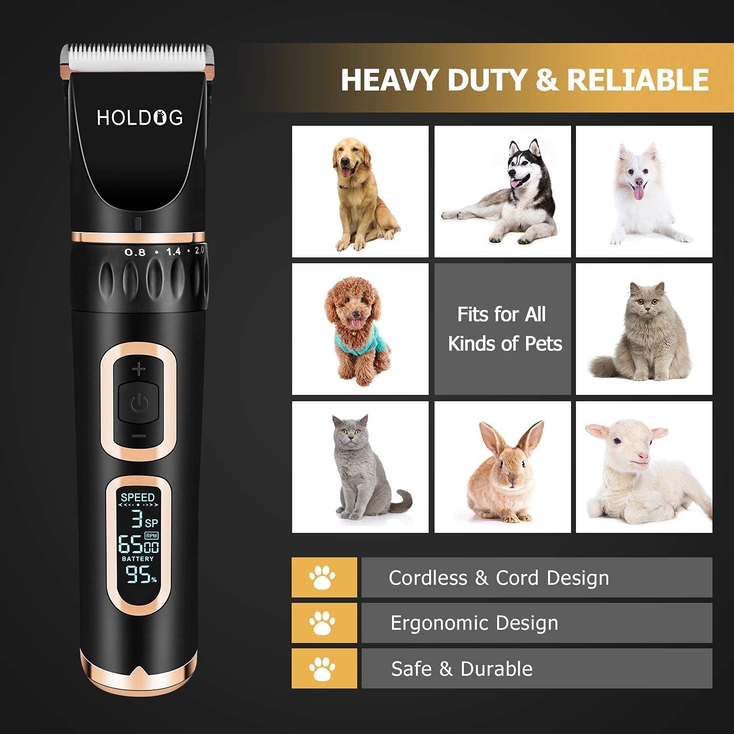 HOLDOG rechargeable cordless pet grooming tools with attachment combs kit