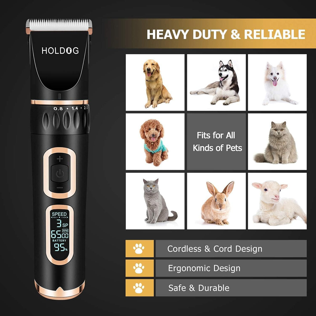 HOLDOG rechargeable cordless pet grooming tools with attachment combs kit