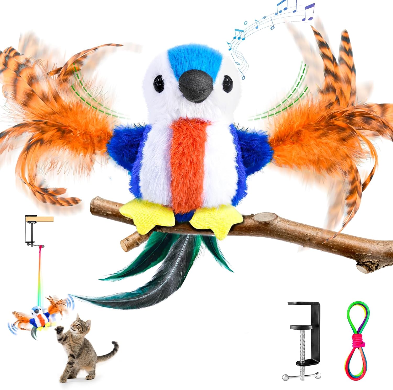 Zeepet interactive flapping bird cat toy front view showing realistic plush parrot design.