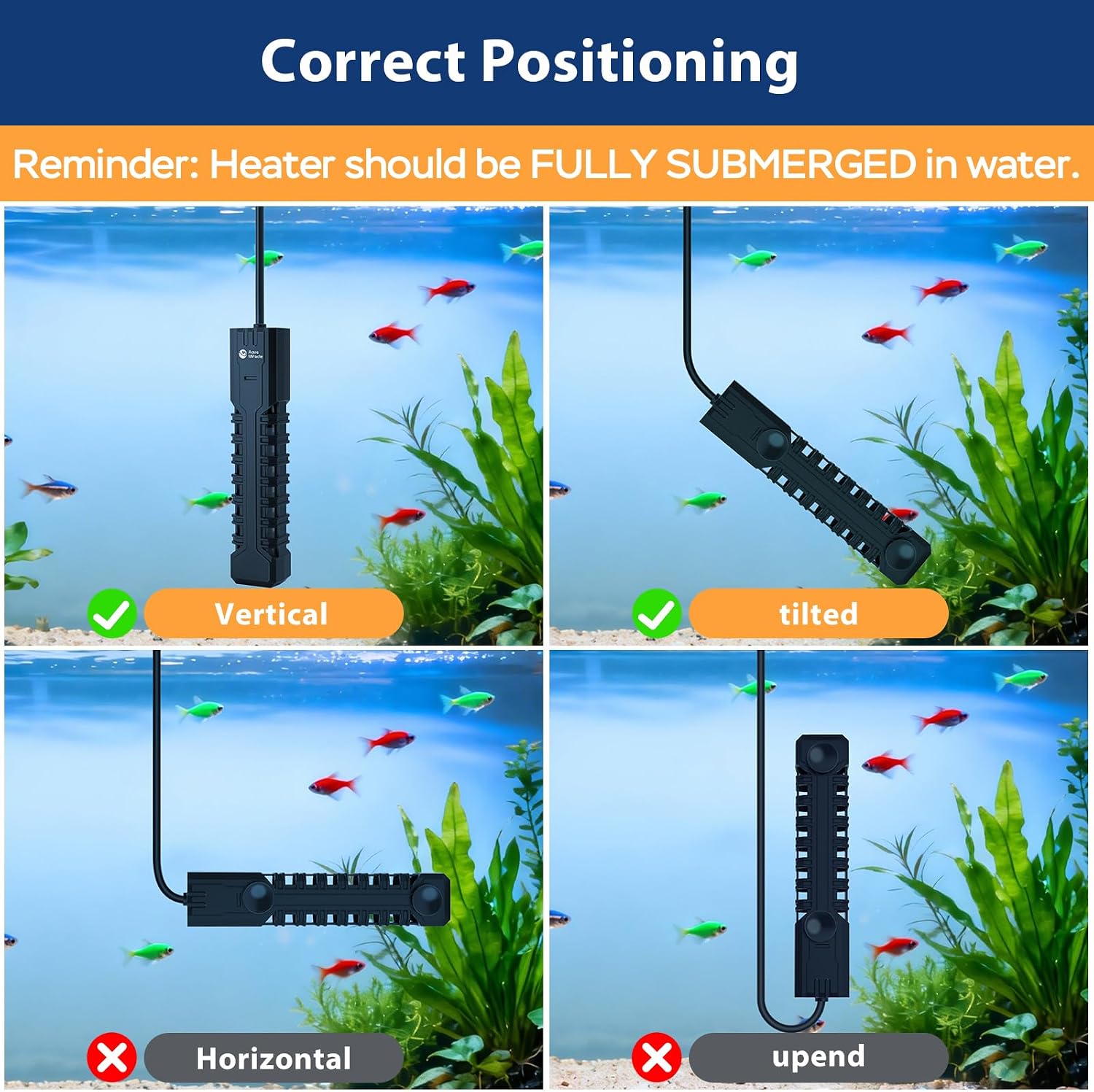 LED screen on AquaMiracle aquarium heater displaying temperature reading