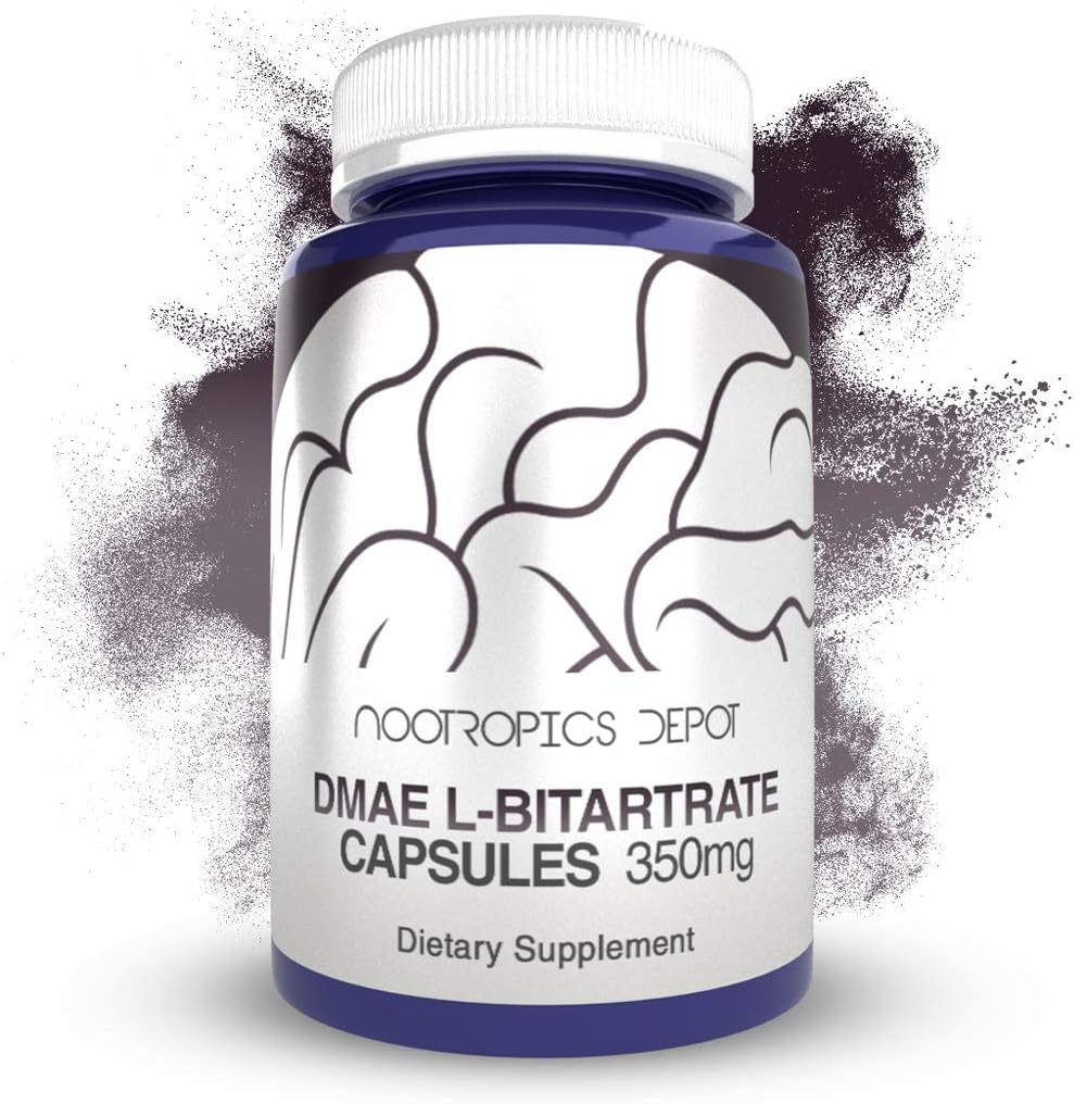 Nootropics Depot DMAE L-Bitartrate Capsules 350mg front view bottle for premium memory supplement in India