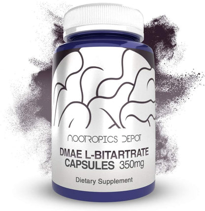 Nootropics Depot DMAE L-Bitartrate Capsules 350mg front view bottle for premium memory supplement in India