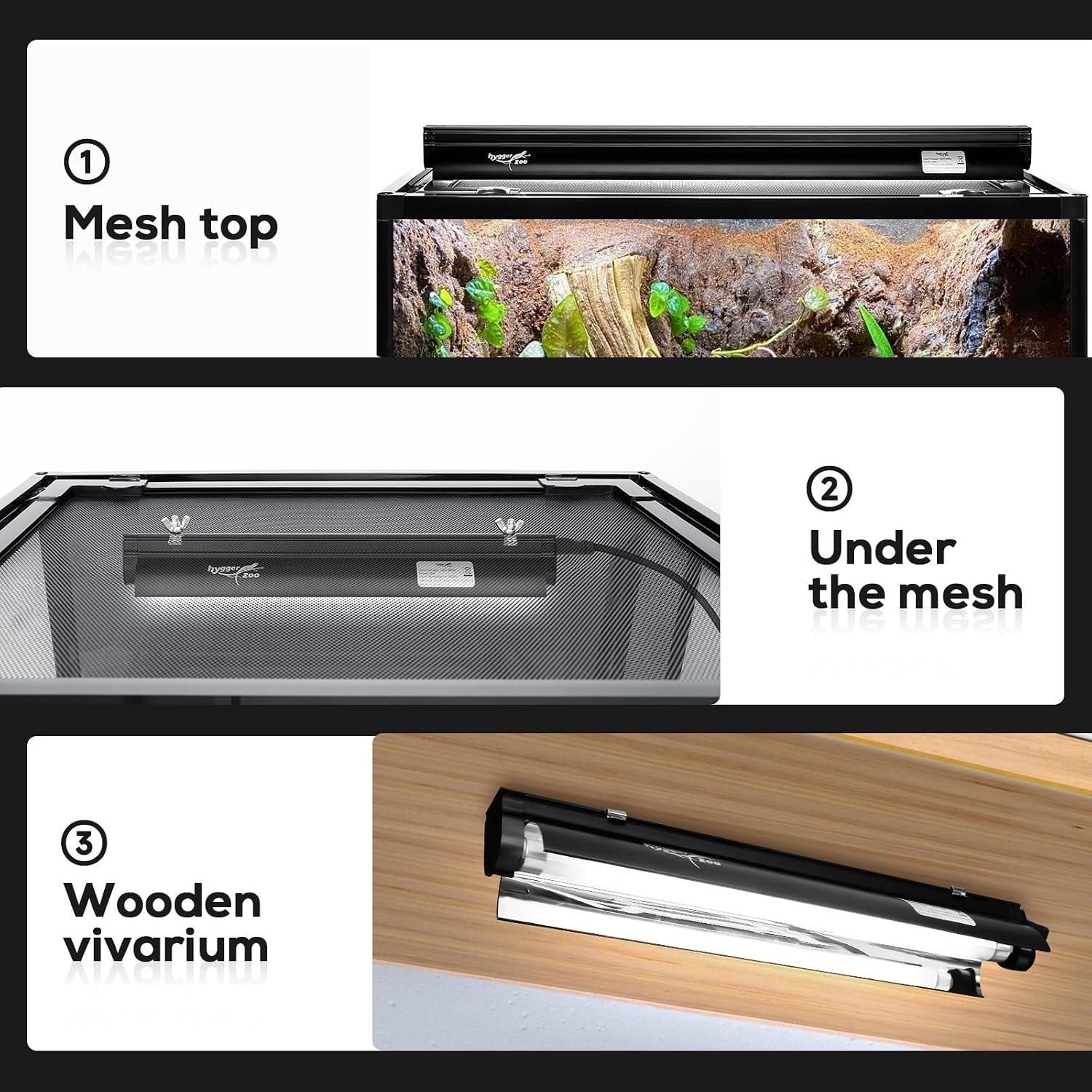 Hygger Zoo desert reptile fluorescent tube light fixture on mesh lid