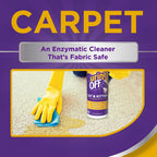 UrineOff bio-enzymatic cat cleaning formula bottle next to a tabby cat