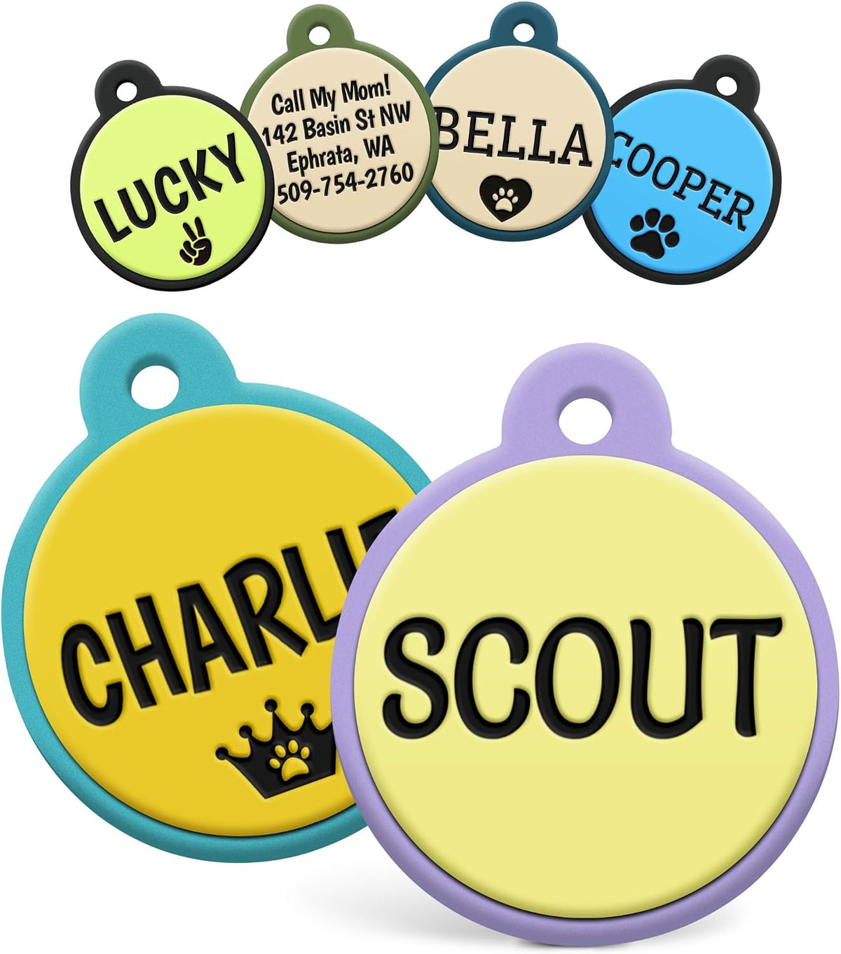 GoTags personalized noise free silicone pet tag back side engraving view