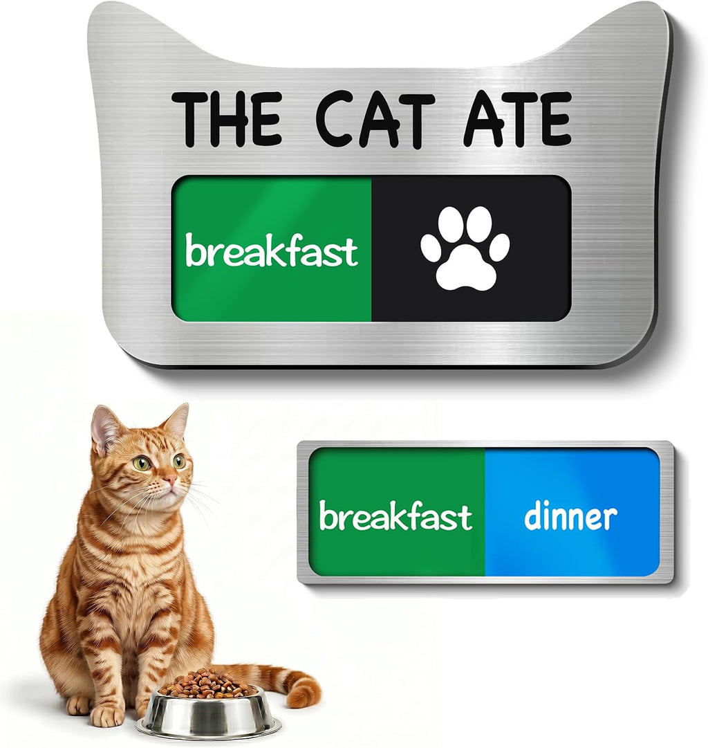 Cat Feeding Reminder Sign, Magnetic Pet Fed Schedule Chart with Slider, Breakfast & Dinner Tracker for Fridge, Prevent Overfeeding, Unique Cat Ear Shape Acrylic Sign, 4.7" x 3", Black - Image 10