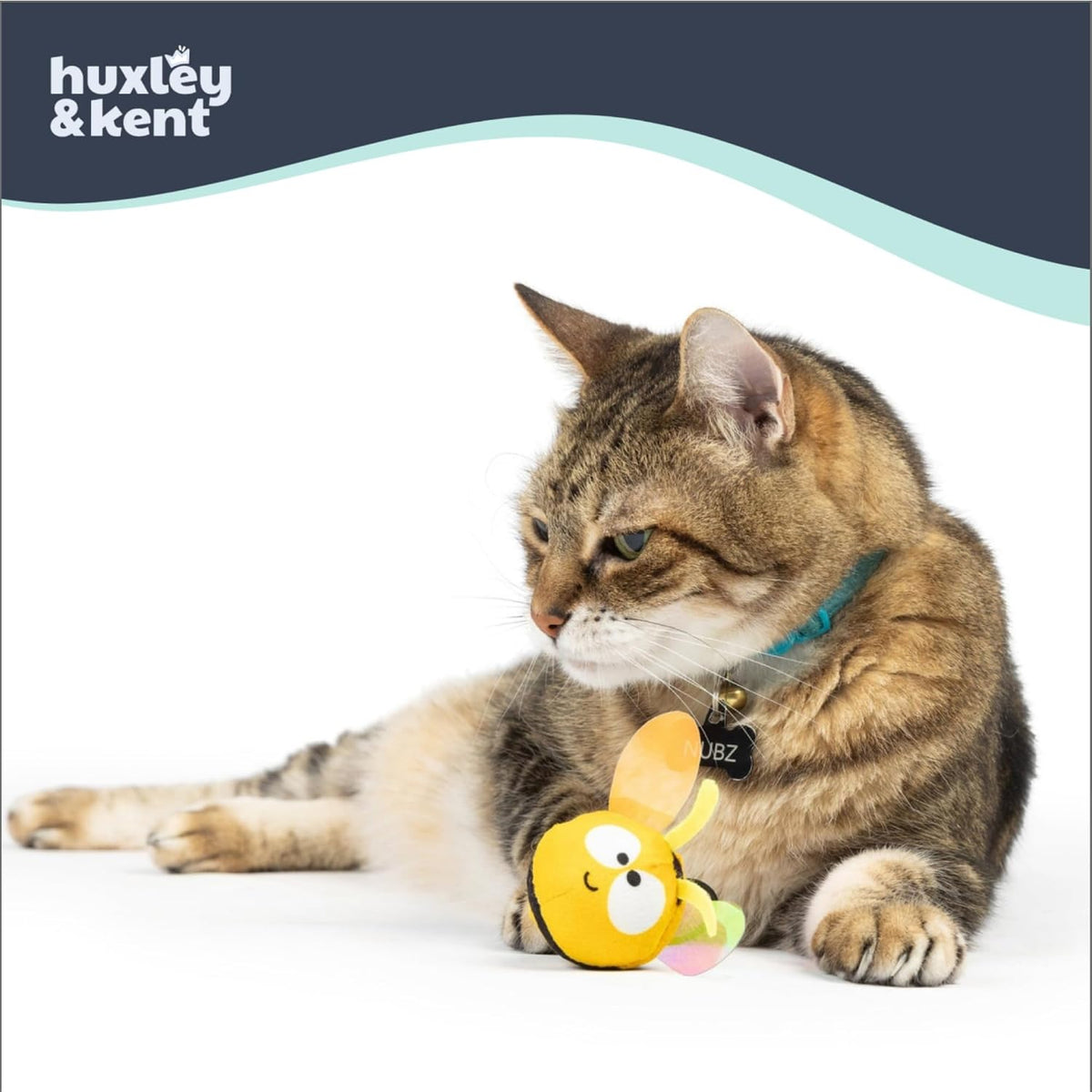 Close-up of the ultra-soft cotton blend fabric on the Bumble Bee Flinger kitten toy.