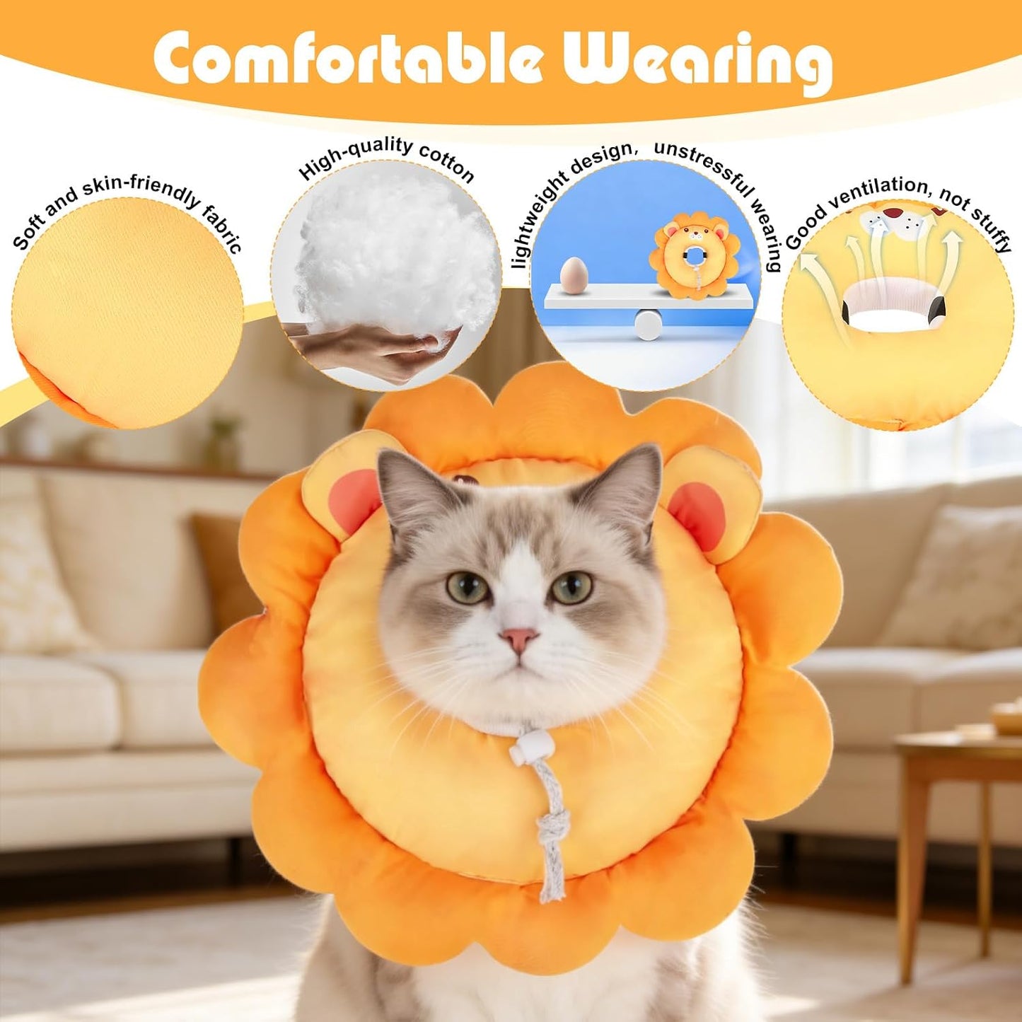EXPAWLORER lion themed soft recovery collar showing drawstring and cord lock