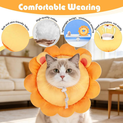 EXPAWLORER lion themed soft recovery collar showing drawstring and cord lock