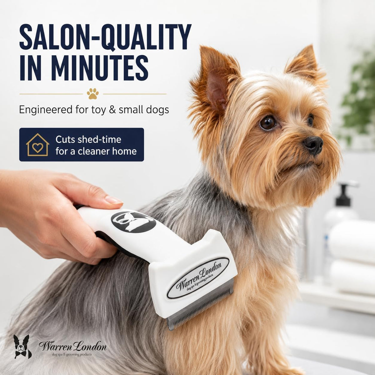 Side profile of Warren London compact short hair pet brush handle.