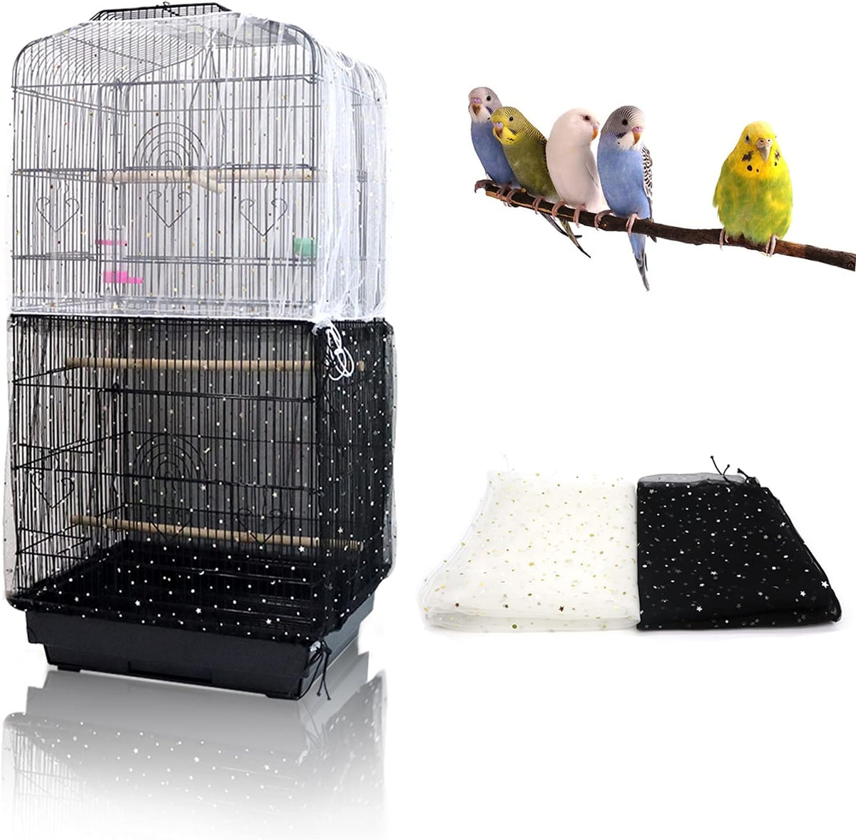 Product package contents showing two bird cage mesh covers