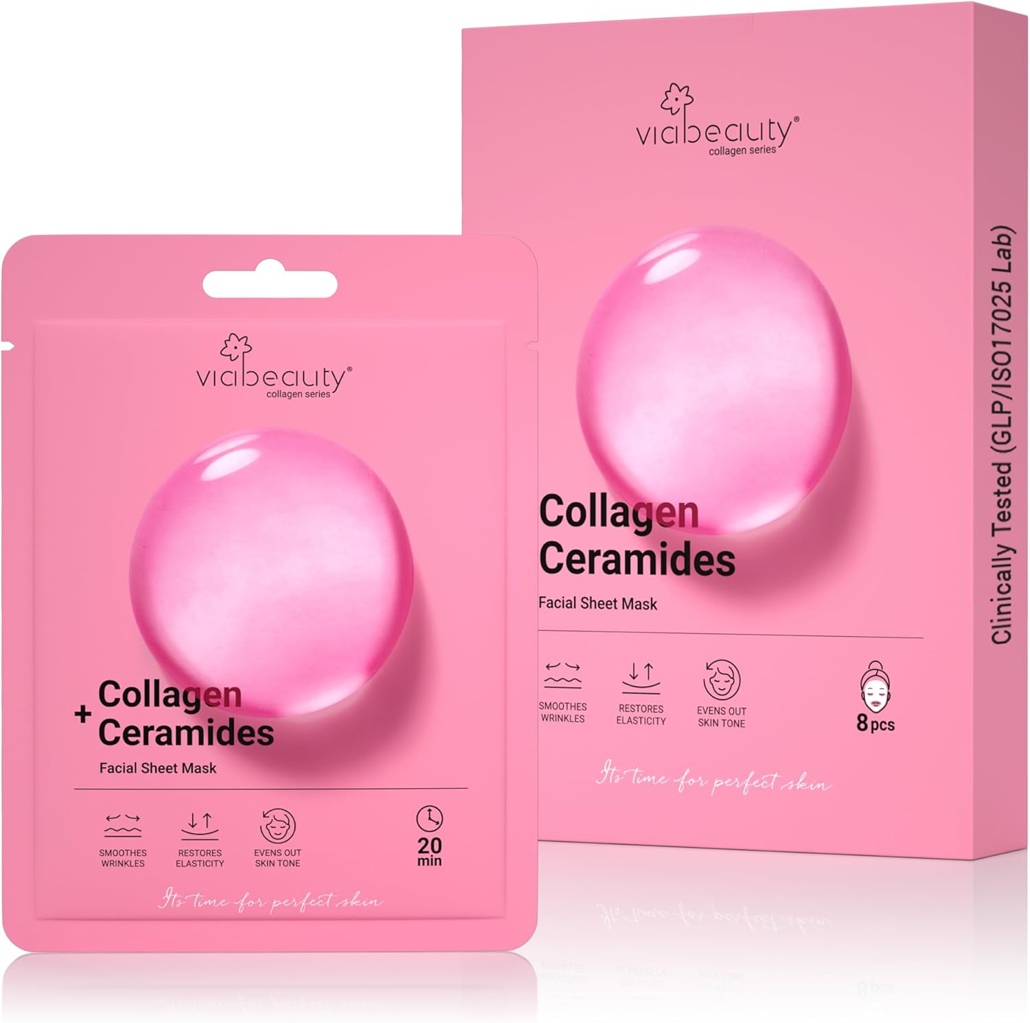 Viabeauty collagen face mask with ceramides 8 pack front view