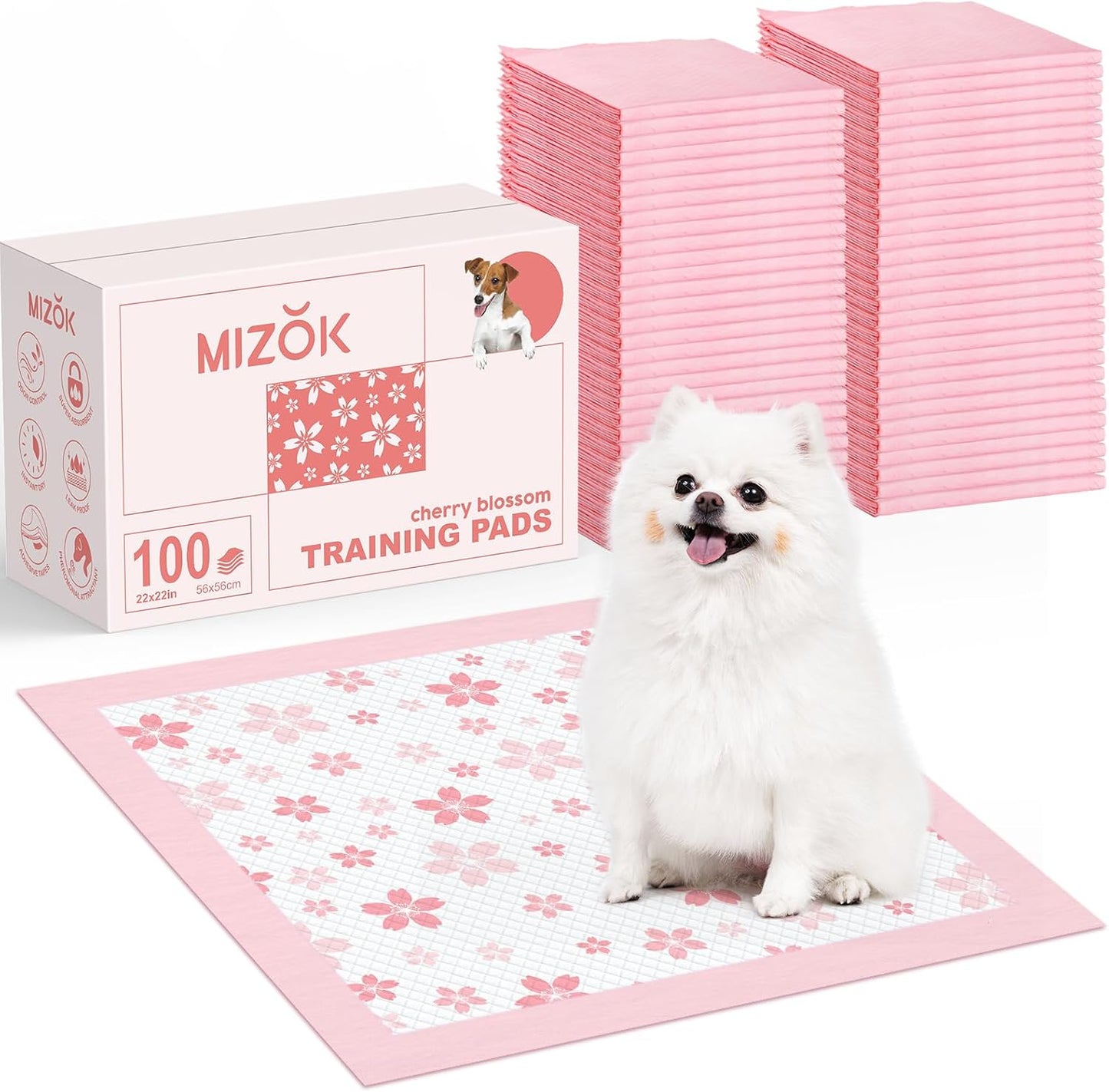 MIZOK Puppy Pads Pink 22x22in, Quick-Dry Puppy Training Pads with Pheromone Attractant, Decorative Cherry Blossom 6-Layer Heavy Duty Leak-Proof Pet Pads, Disposable (50 Count) - Image 11