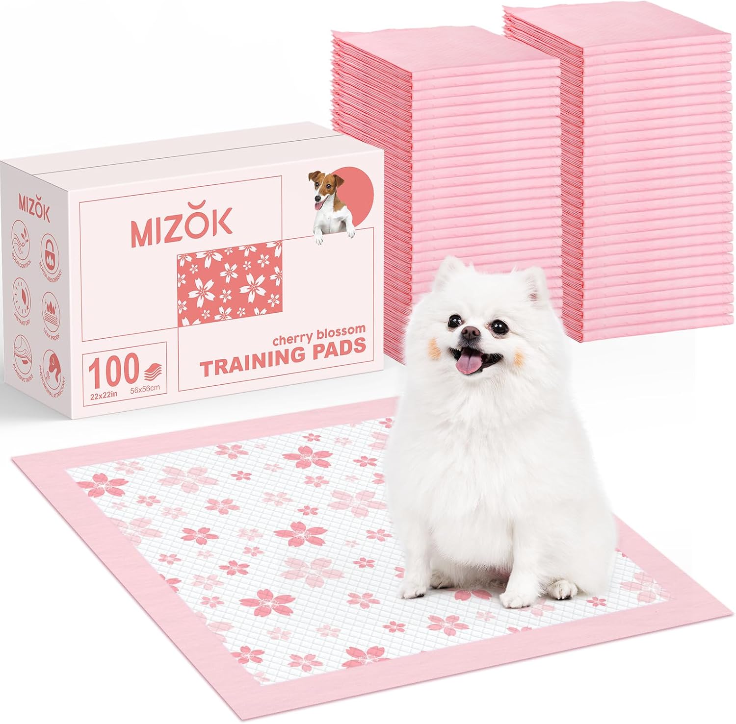 MIZOK Puppy Pads Pink 22x22in, Quick-Dry Puppy Training Pads with Pheromone Attractant, Decorative Cherry Blossom 6-Layer Heavy Duty Leak-Proof Pet Pads, Disposable (50 Count) - Image 11