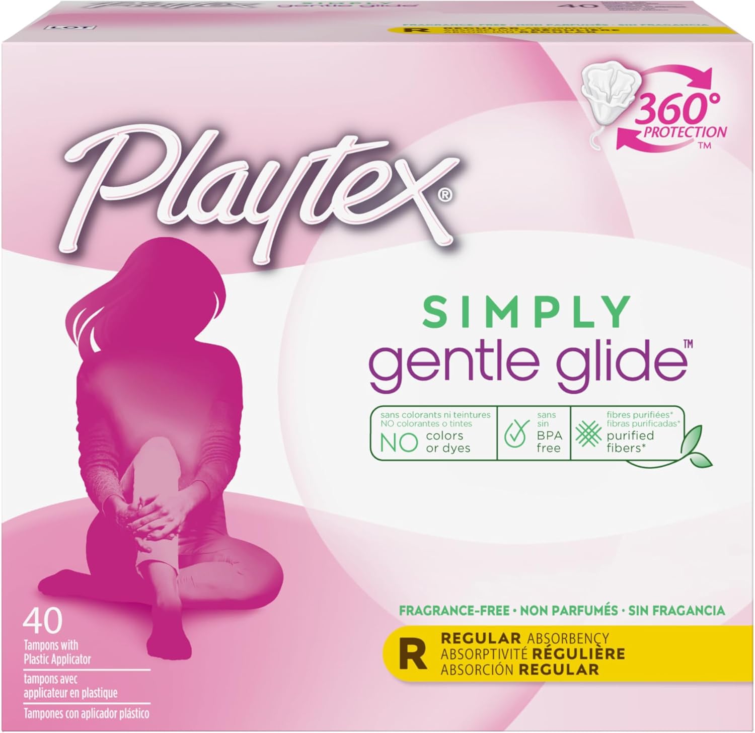 Playtex Simply Gentle Glide Tampons 40 count box with regular absorbency