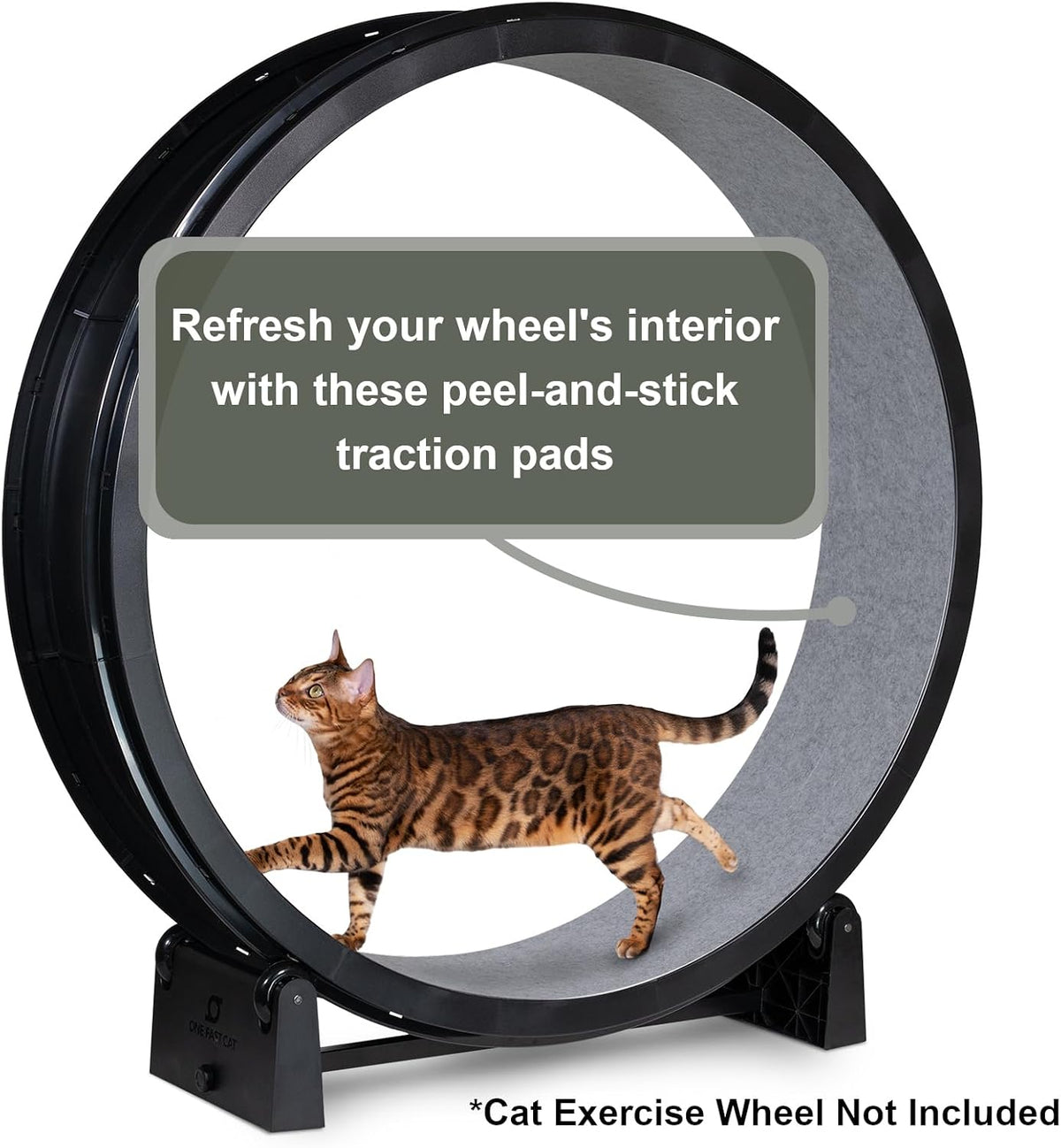 Self adhesive replacement pads for cat running wheel showing textured felt surface.