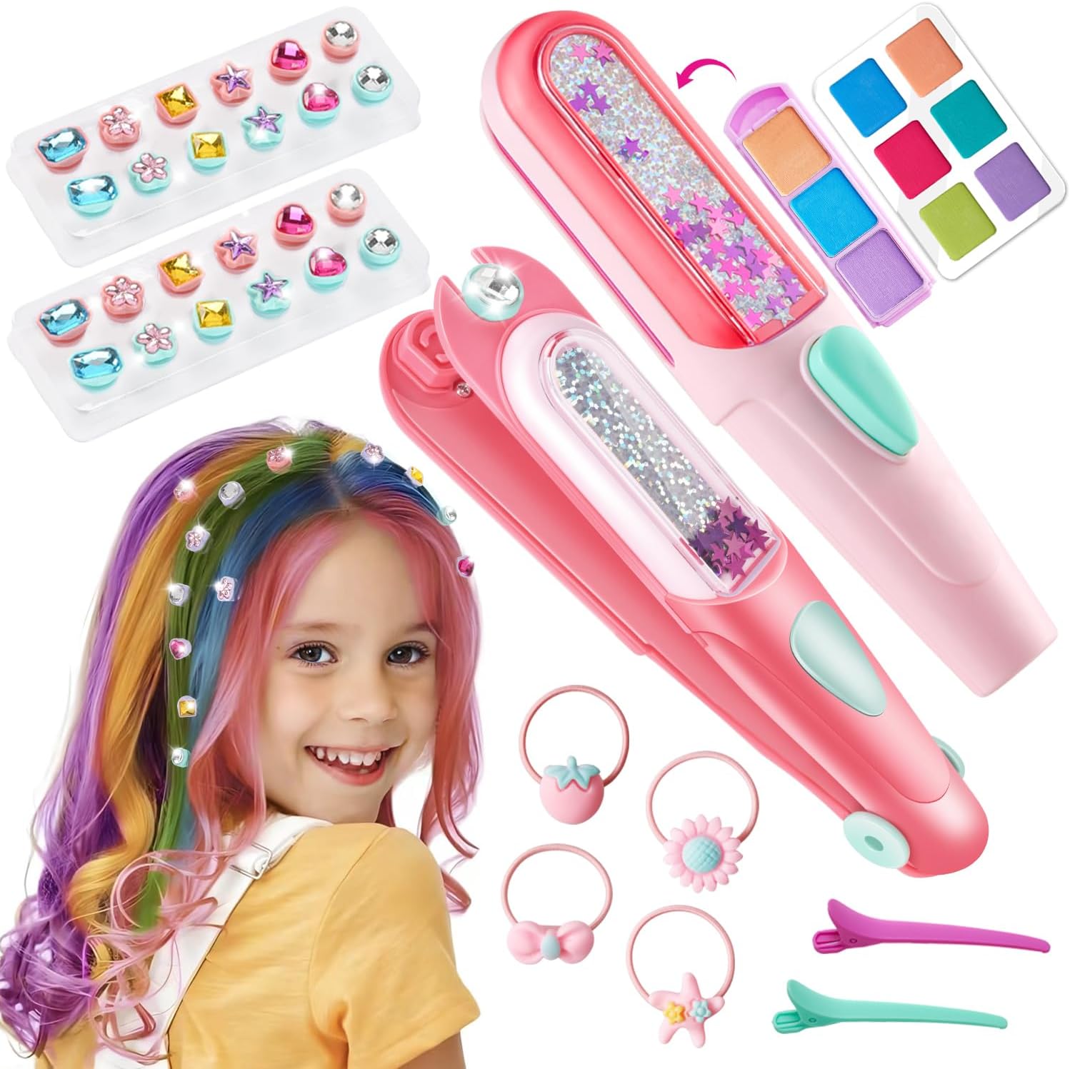 Kidzkube hair gem stamper and temporary hair chalk kit front view
