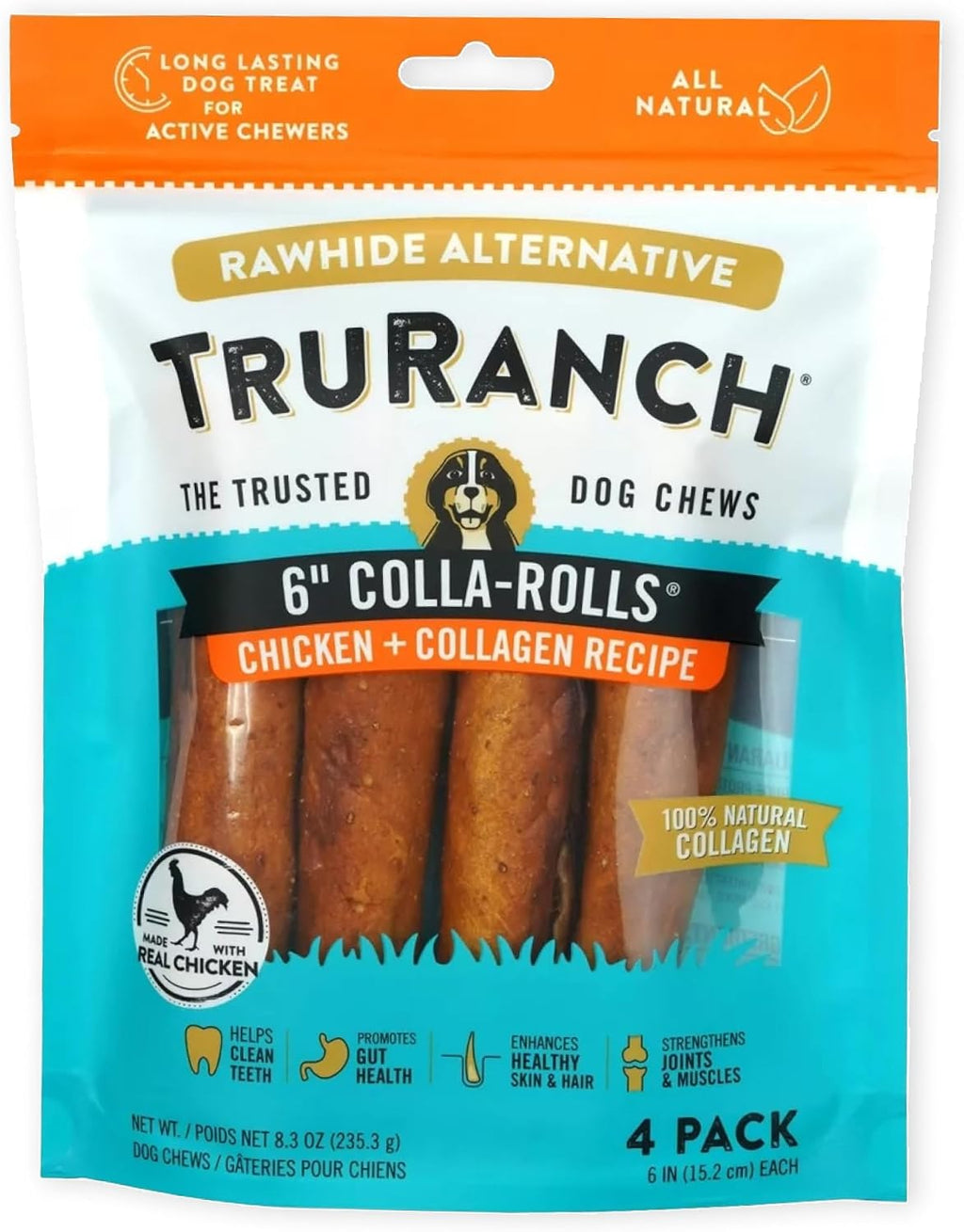 TRURANCH Collagen Rolls - 6" Collagen Rolls for Dogs - Long Lasting Healthy Joint Support Dog Treat - Rawhide Alternative - Skin & Coat Health - Made with Real Bully, 1 Bag, 4 Count - Image 10