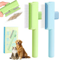 Zrpot pet hair removal comb front view showing the blue and green grooming brush bristles.