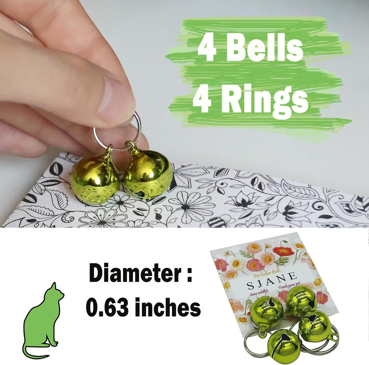 Close up look of lightweight corrosion resistant SJANE dog and cat collar tracking charms
