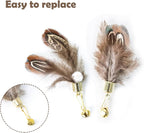 Interactive cat teaser wand attachments showing elastic loop and gold bell