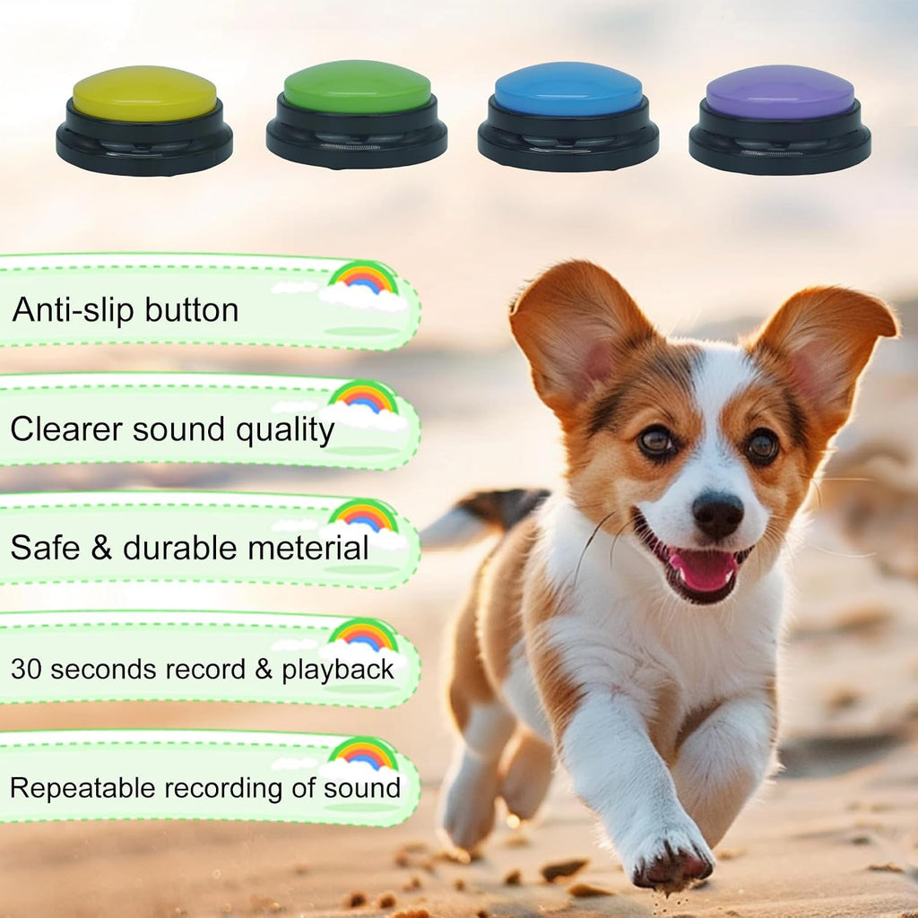 Durable voice recording buttons for dog communication starter set close up.