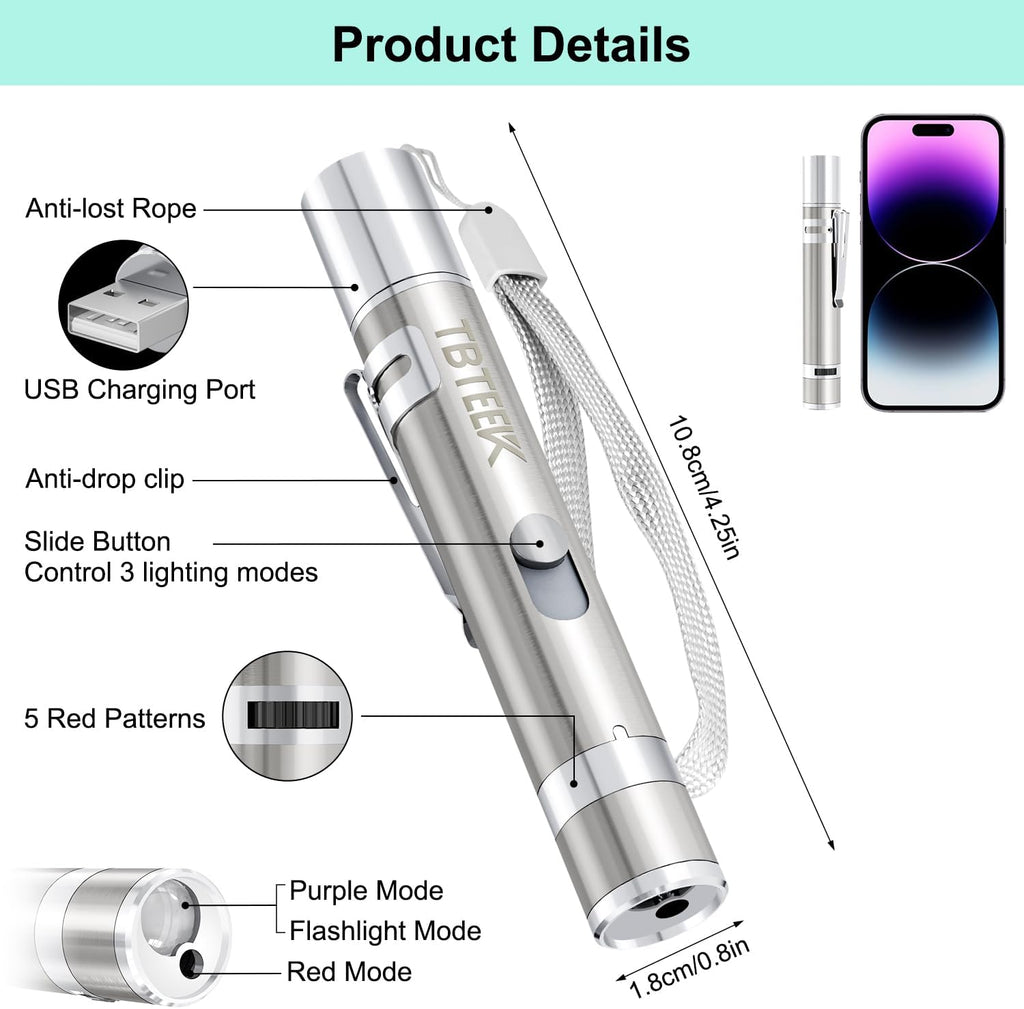 TBTeek interactive feline exercise accessory displaying the bright white mini flashlight function.