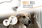 Close up of silver Mighty Paw durable brass dog bell
