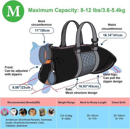 Mesh cat bathing bag showing water drainage capabilities