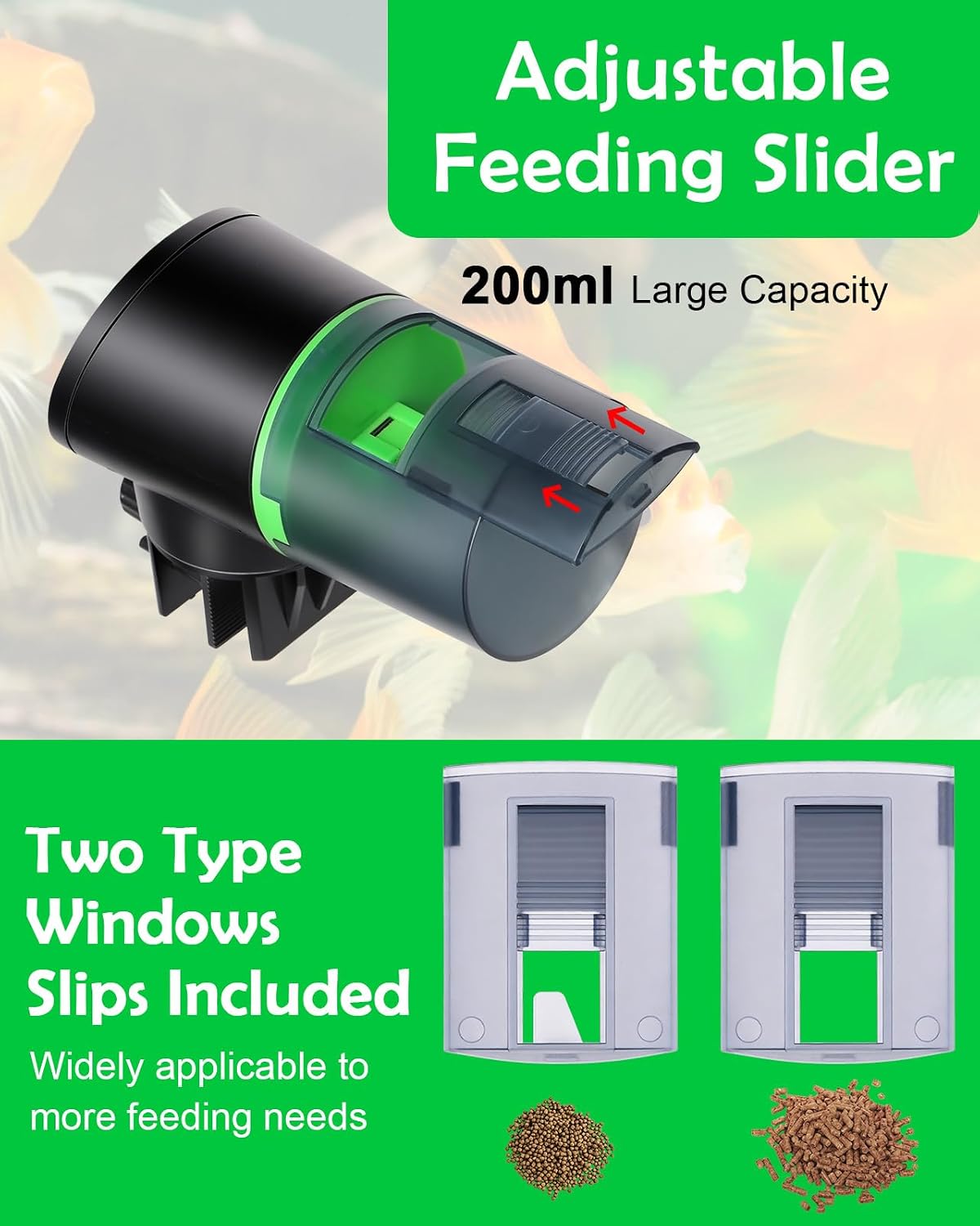Petbank aquarium timer feeder highlighting the micro USB charging port and included power cable.