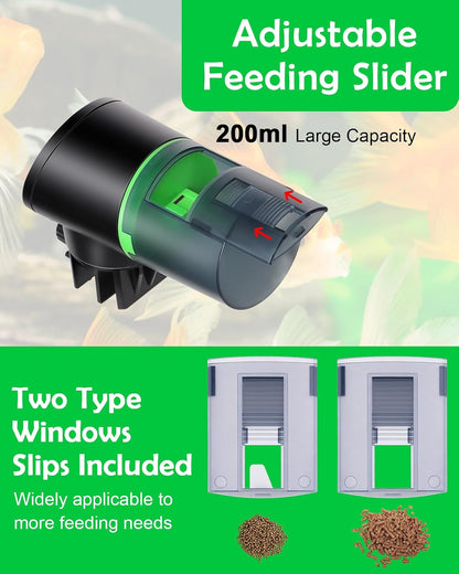 Petbank aquarium timer feeder highlighting the micro USB charging port and included power cable.