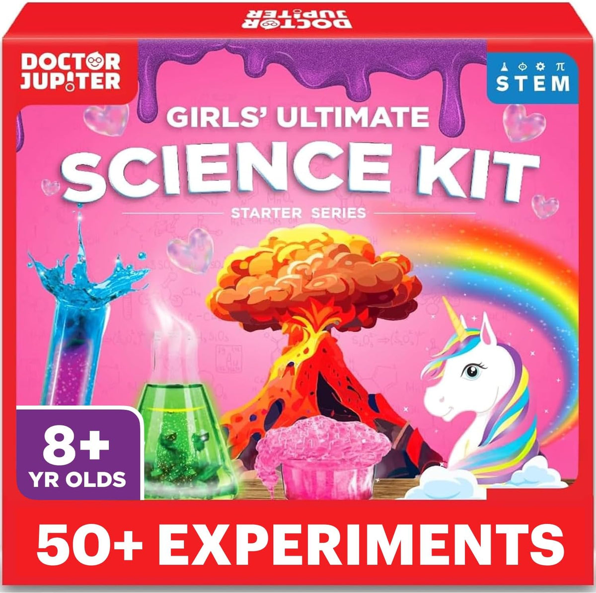 Doctor Jupiter Girls Ultimate Science Kit retail packaging front view showcasing experiment varieties.