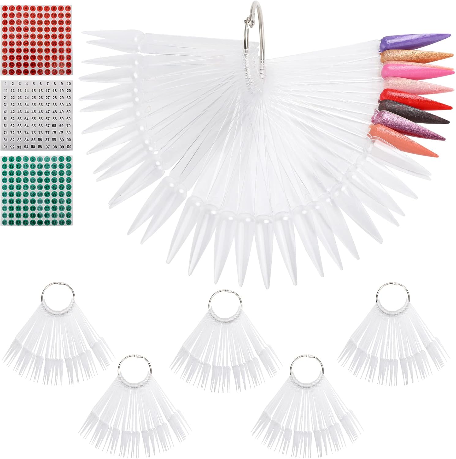 Tbestmax 300 pcs stiletto nail swatch sticks set with metal rings