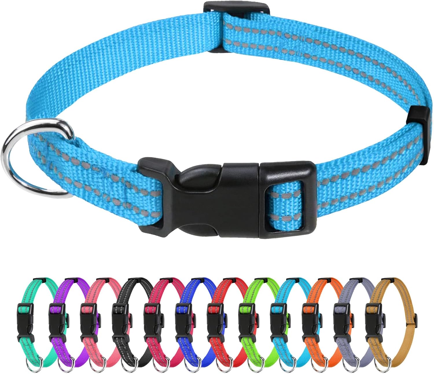 TagME sky blue reflective nylon collar for small dogs front view