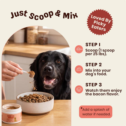Close up of the bacon flavored mushroom powder texture for senior dogs