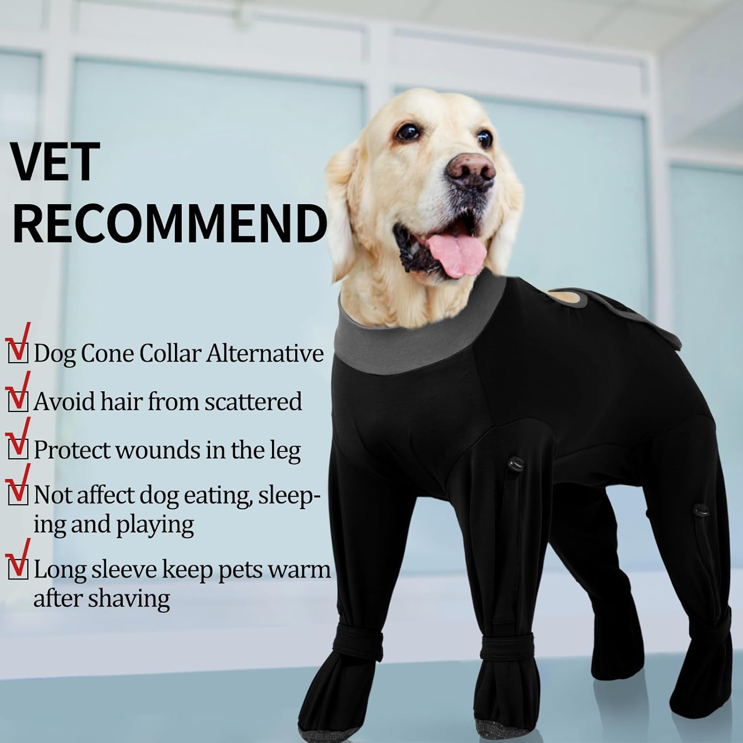 Rozkitch four sleeve dog cone alternative demonstrating abdominal potty access