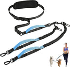 Tivray hands free dog leash blue and black front view with dual bungee system