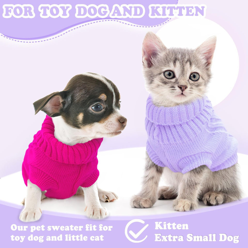 Generic turtleneck pet knitwear two pack showcasing rose pink and purple variations.