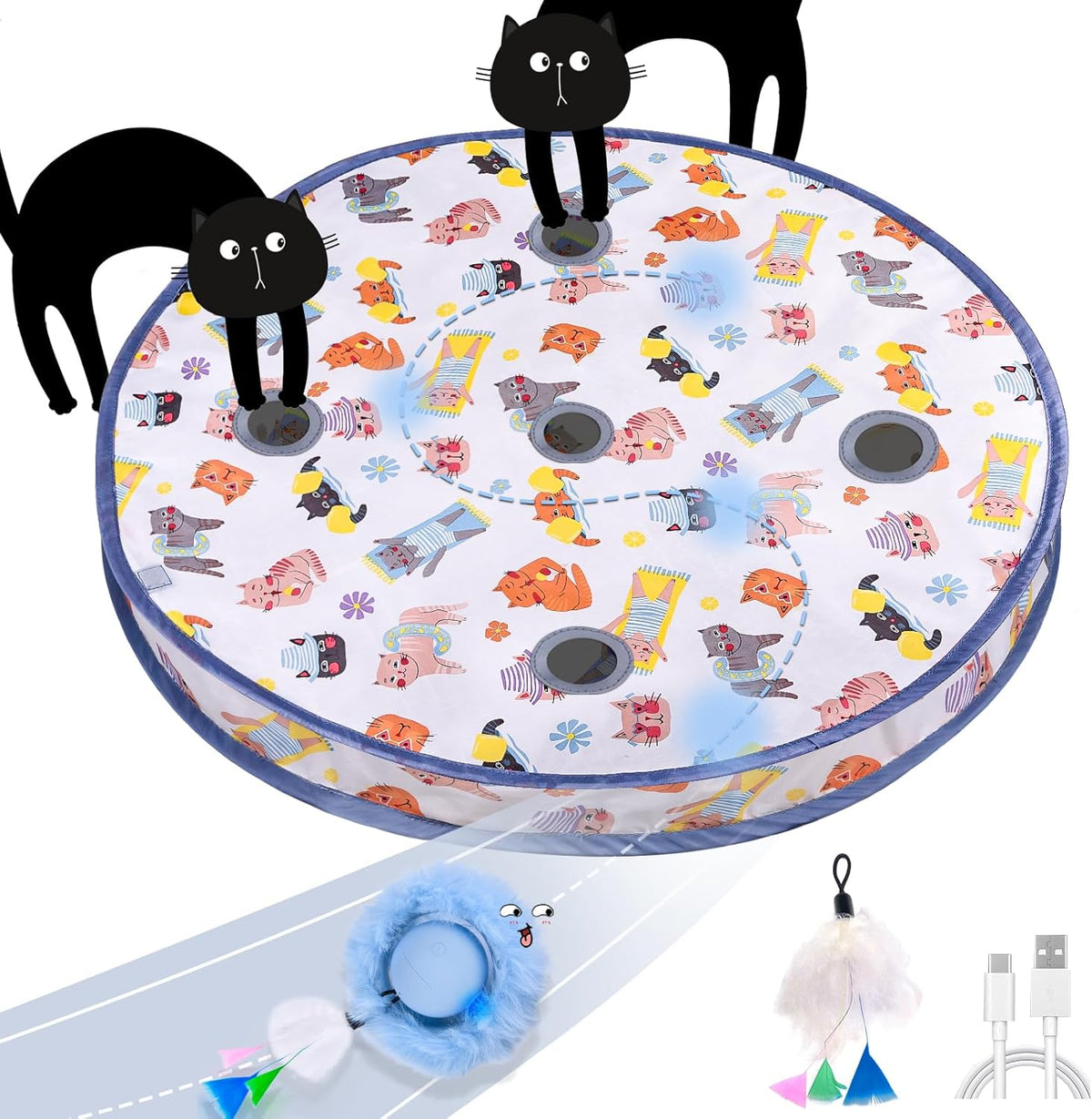 ORSDA Cat Toys, Interactive Fast Rolling Ball in Pouch, Hide and Seek for Indoor Cats, Motion Chirping Activated Moving Ball, 7 Holes Mat Mouse Catching Game - Image 9