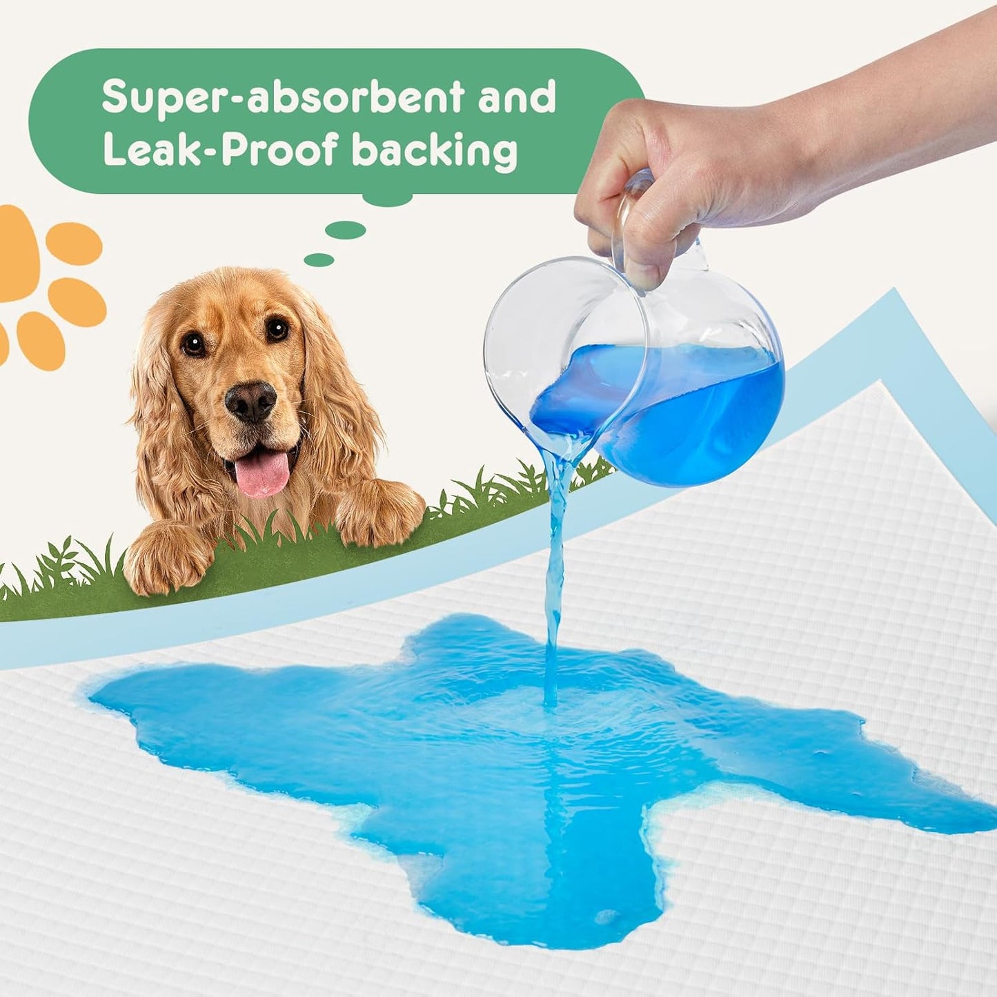 Disposable dog training pad spread out on wooden floor