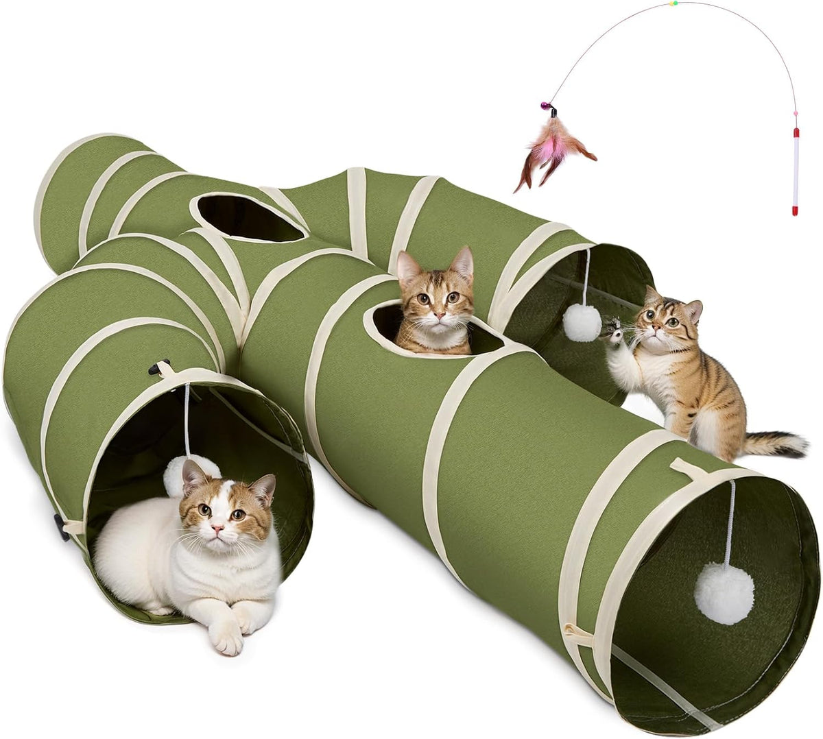 Ownpets Cat Tunnel Large 12 inch Diameter Sturdy Oxford Fabric Cat Tunnel Toy, Cactus Shape Collapsible Cat Tunnels for Indoor Cats,Interactive Peek Hole Pet Tunnel Tube with Cat Wand Toy - Image 13